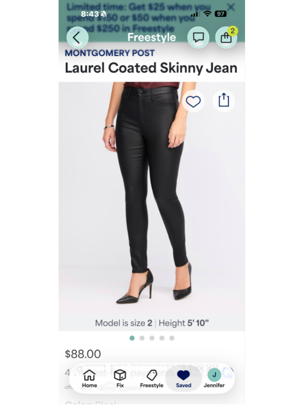 Women's Montgomery Post Black Coated Skinny Jeans Size 8